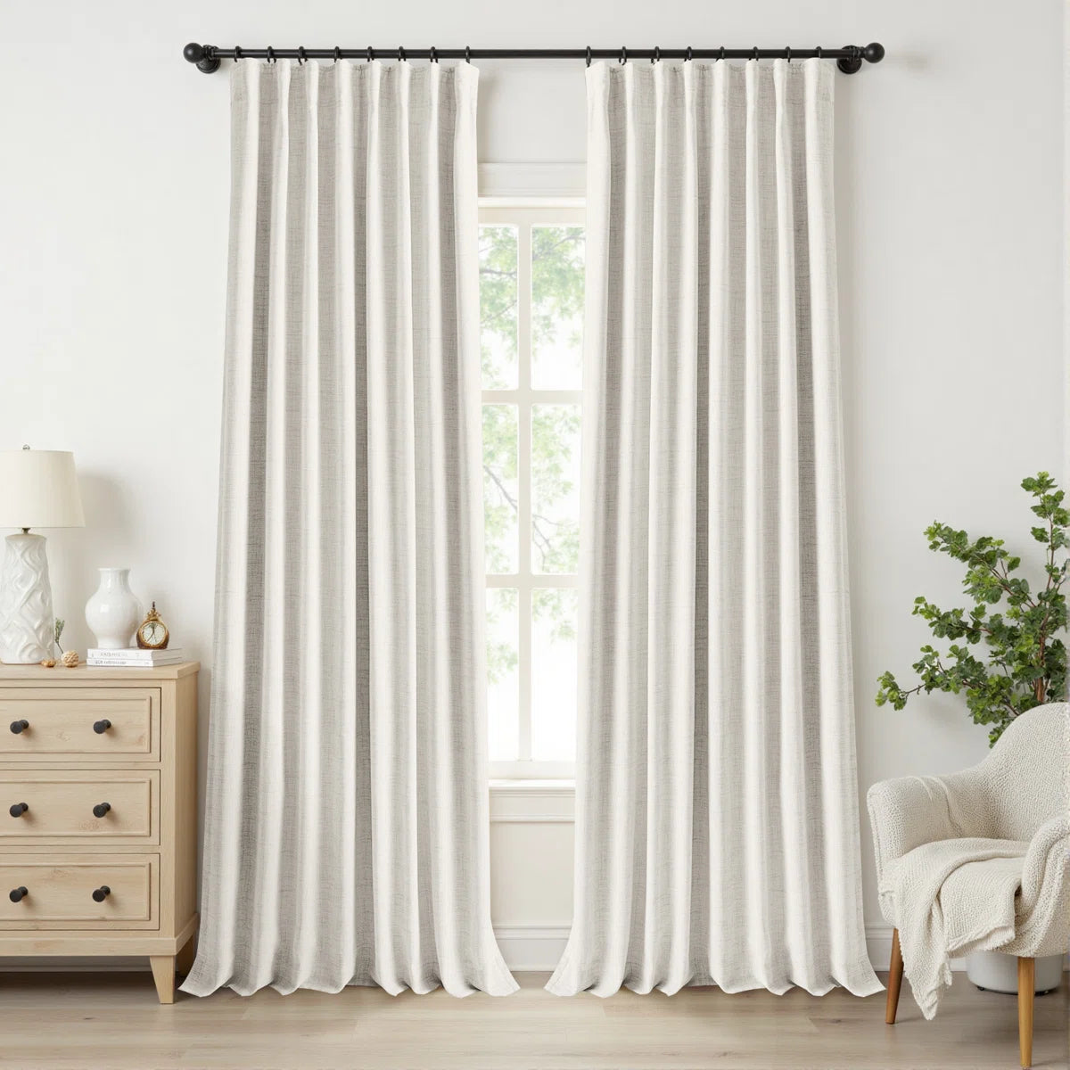 Birglinde Faux Linen Textured Thermal 100% Blackout Curtains for Bedroom Living Room Rod Pocket/Ring Clips (Set of 2)