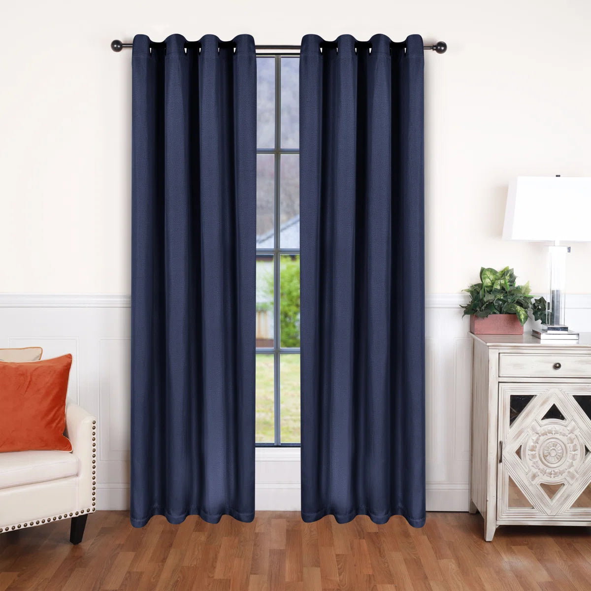 Modern Linen Inspired Classic Solid 100% Polyester Room Darkening Curtain Panel (Set of 2)