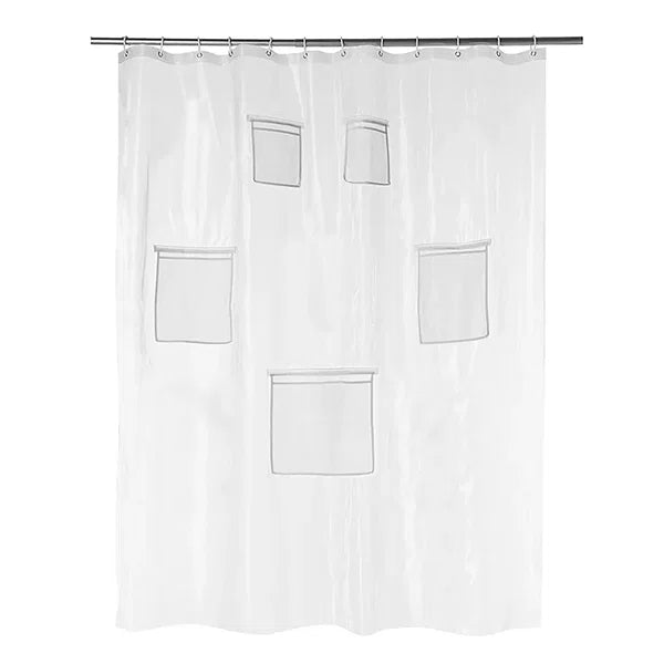 72"x72" - Peva Clear Heavyweight Thick Shower Curtain Liner With Mesh Storage Technology Pockets