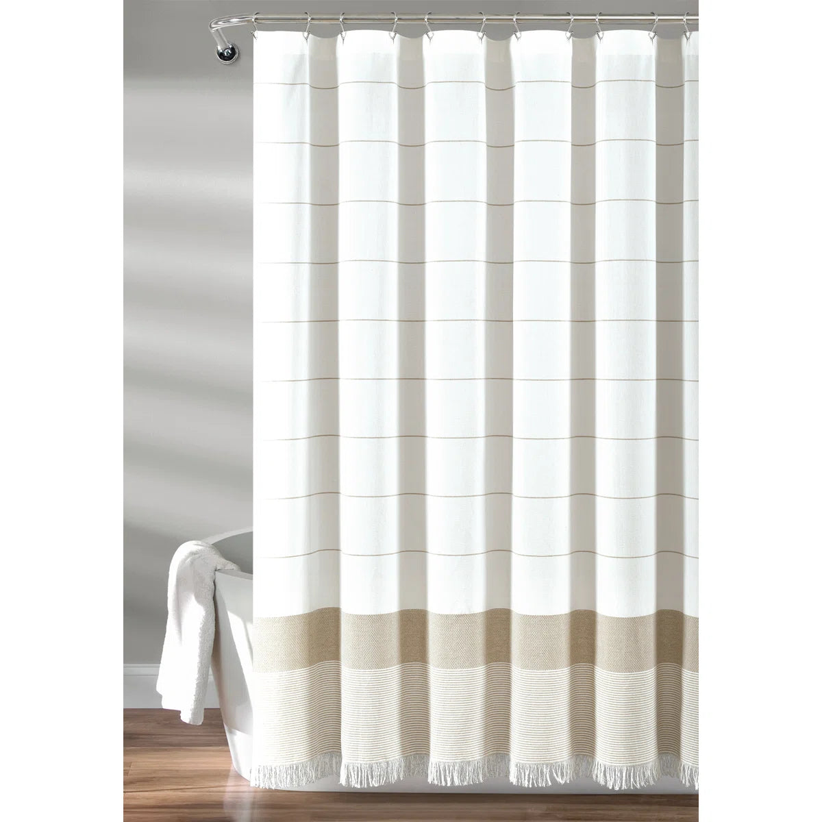 Stripe Yarn Dyed Tassel Fringe Woven Cotton Cotton Striped Shower Curtain
