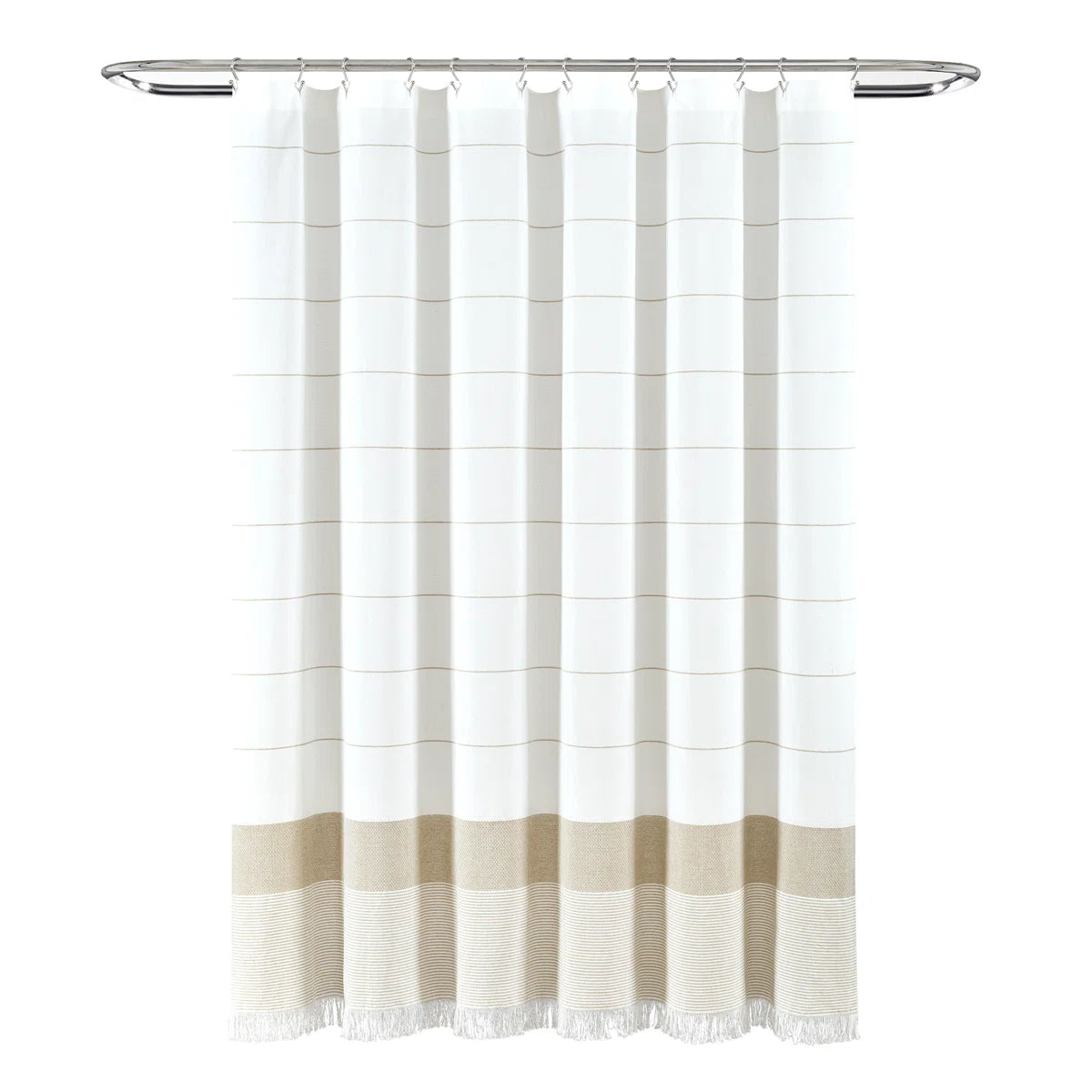 Stripe Yarn Dyed Tassel Fringe Woven Cotton Cotton Striped Shower Curtain