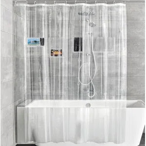 72"x72" - Peva Clear Heavyweight Thick Shower Curtain Liner With Mesh Storage Technology Pockets