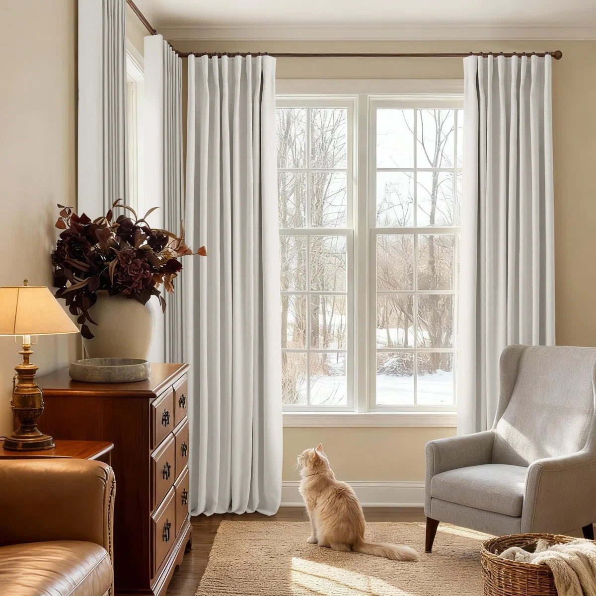 Birglinde Faux Linen Textured Thermal 100% Blackout Curtains for Bedroom Living Room Rod Pocket/Ring Clips (Set of 2)