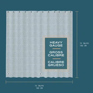 8-Gauge, 72" x 72" Large Metal Grommets Weighed Magnetic Hem PEVA Shower Liner in Clear