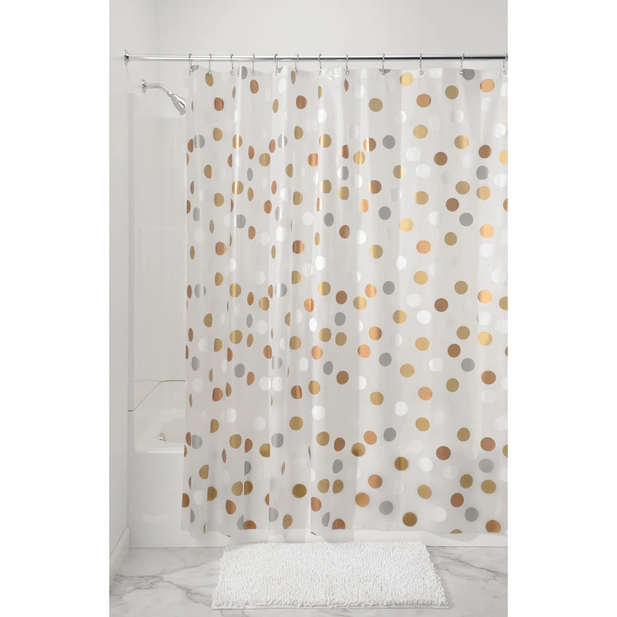 iDesign Gilly Dot PEVA Shower Curtain, Water Repellent - 72" x 72", Metallic
