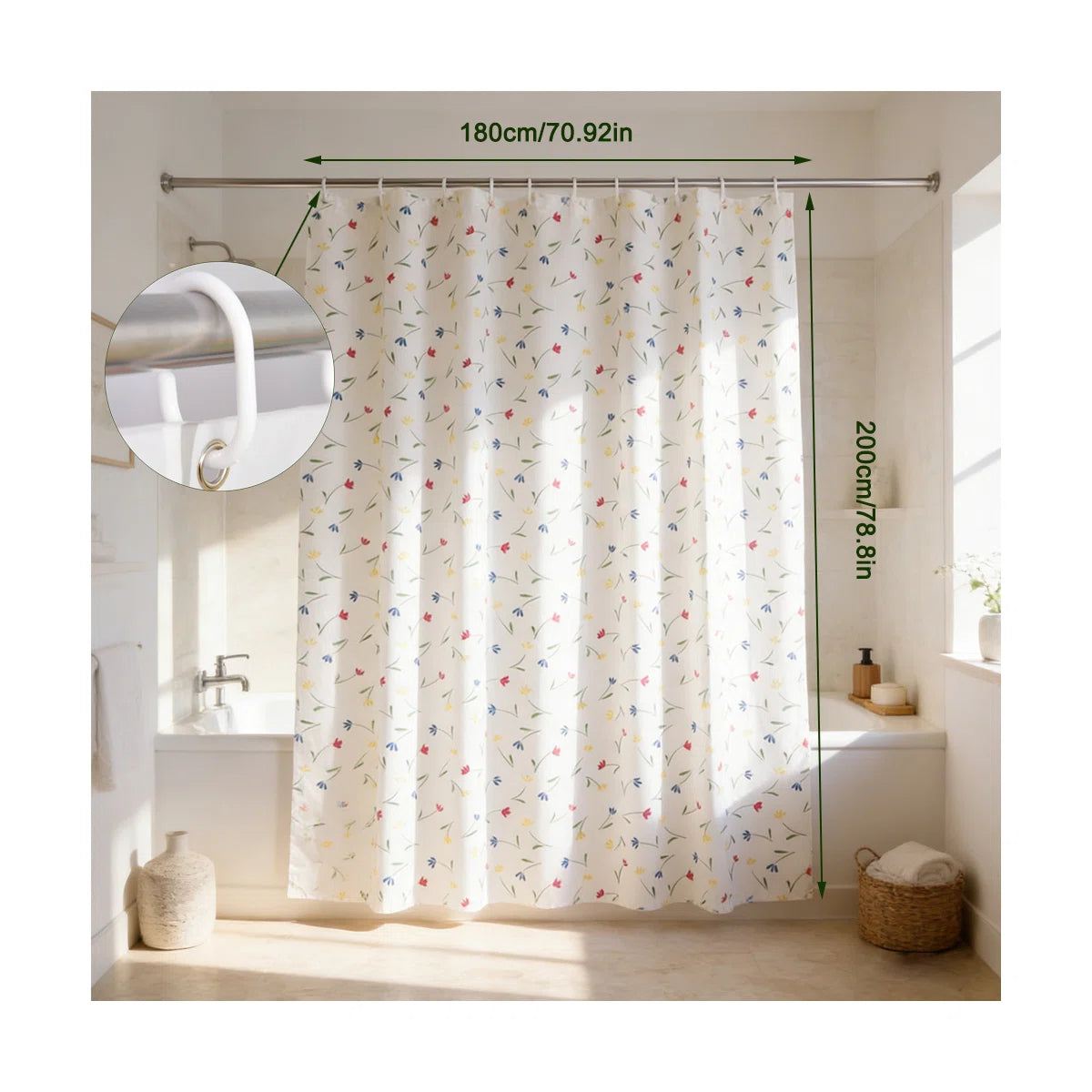 1-Pack 70.8" x 78.7" Print Shower Curtain, PEVA Waterproof Antibacterial Bathroom Divider with 12 C-Rings, Easy to Clean & Install, Decor for Bathtub & Shower Are