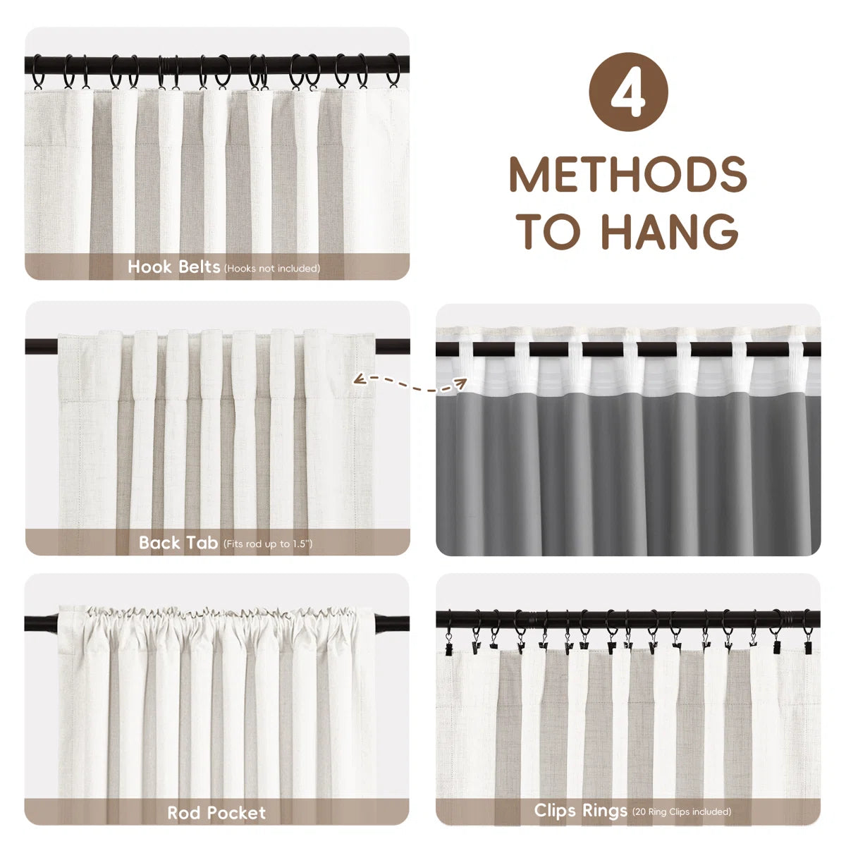Birglinde Faux Linen Textured Thermal 100% Blackout Curtains for Bedroom Living Room Rod Pocket/Ring Clips (Set of 2)