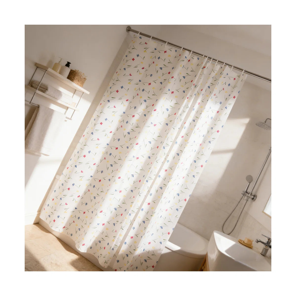1-Pack 70.8" x 78.7" Print Shower Curtain, PEVA Waterproof Antibacterial Bathroom Divider with 12 C-Rings, Easy to Clean & Install, Decor for Bathtub & Shower Are